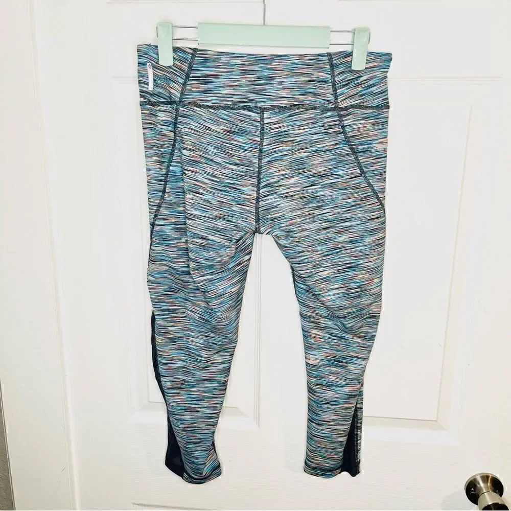 Zella Space Dye Colorful Marled Mesh Ankle Leggings Blue Multicolor M